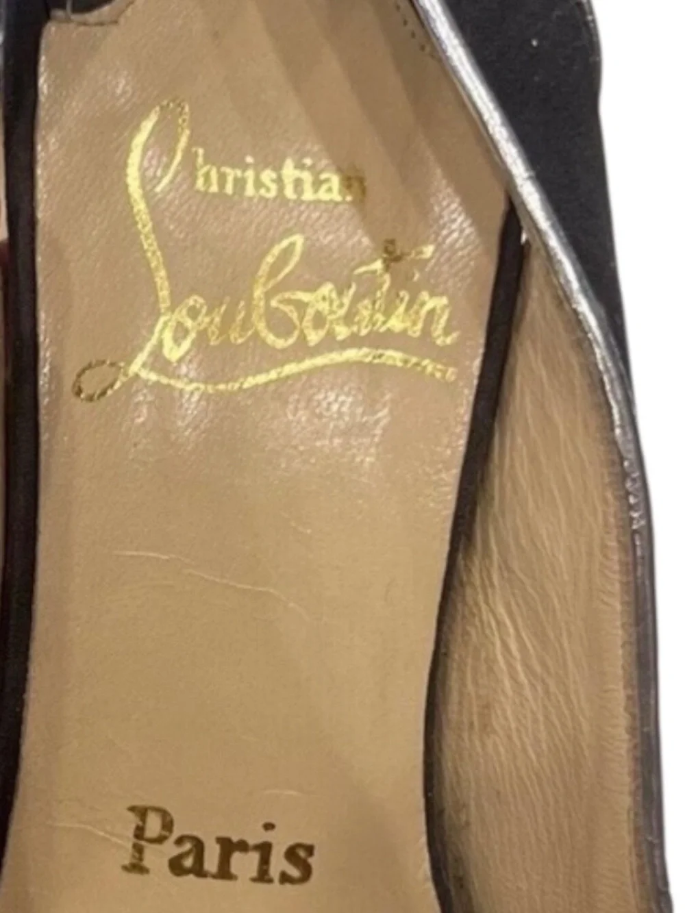 Christian Louboutin Black Suede Silver Trim Peep-Toe Slingback Heels